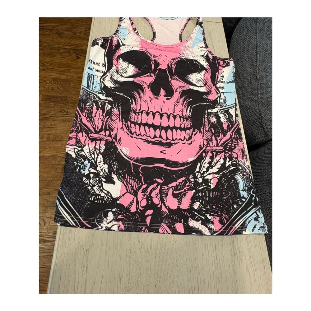 Pink Skull Graphic Racerback Tank Top - Picture 6 of 9